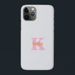 Pink Orange Grey Grey Girly Modern Custom Colour  iPhone 11 Pro Case<br><div class="desc">Monogrammed initial and also name designed with cooln pink and orange colours in light grey background,  and you may change the colours if you wish. Cool travel gift idea for him or her.</div>