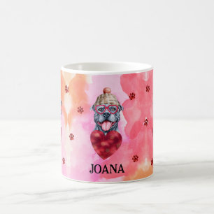 Pink Orange Grey Pitbull Valentine's Day Gift Dog Coffee Mug