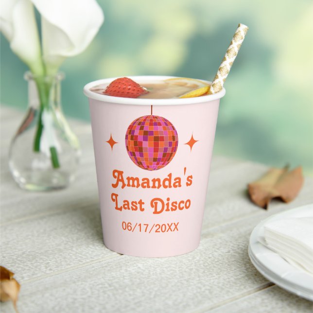 Pink Orange Groovy Last disco Bachelorette  Paper Cups (Insitu)