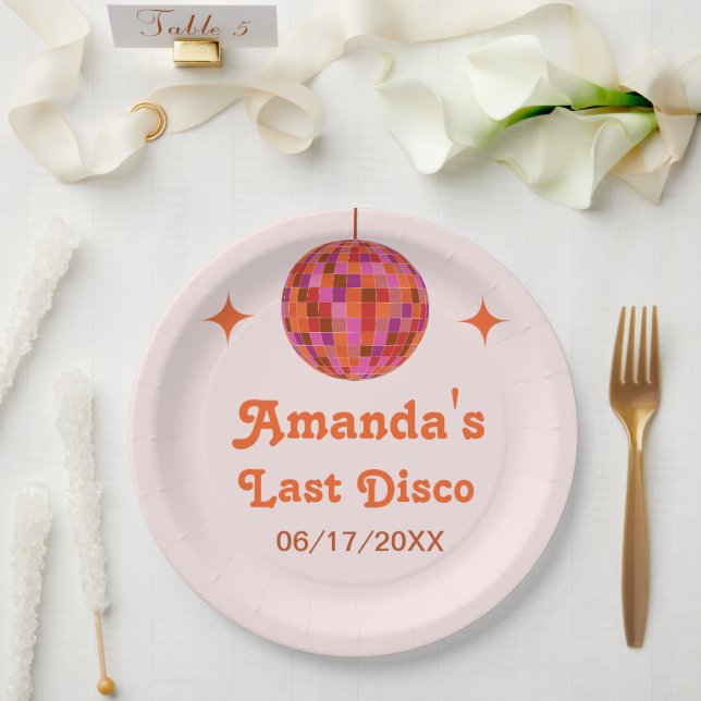 Pink Orange Groovy Last disco Bachelorette   Paper Plate (Wedding)