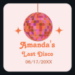 Pink Orange Groovy Last disco Bachelorette     Square Sticker<br><div class="desc">This is custom stickers for bachelorette weekend party featuring beautiful retro groovy ombre disco ball in pink,  orange,  purple and brown. you can change the details on the sign using personalize button</div>