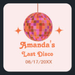 Pink Orange Groovy Last disco Bachelorette     Square Sticker<br><div class="desc">This is custom stickers for bachelorette weekend party featuring beautiful retro groovy ombre disco ball in pink,  orange,  purple and brown. you can change the details on the sign using personalize button</div>