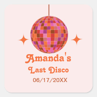 Pink Orange Groovy Last disco Bachelorette Square Sticker