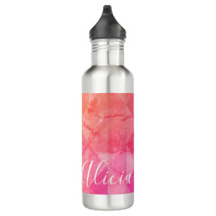 Pink orange grunge pattern, custom name text  710 ml water bottle