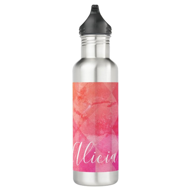 Pink orange grunge pattern, custom name text  710 ml water bottle (Right)