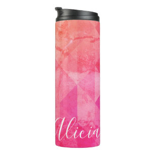 Pink orange grunge pattern, custom name text  thermal tumbler