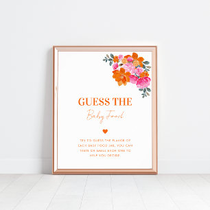 Pink Orange Guess the Baby Food Baby Shower Sign