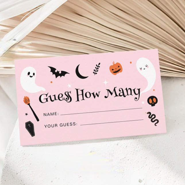 Pink Orange Halloween Baby Shower Guess How Many  Enclosure Card (Creator Uploaded)