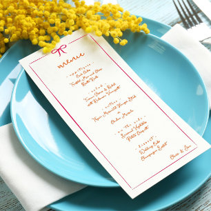 Pink & Orange Hand Drawn Bow Frame Wedding Menu