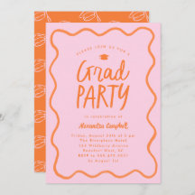 Pink Orange Hand Drawn Squiggle Graduation Party
