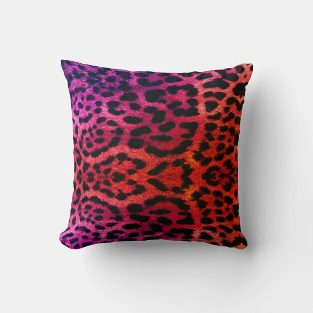 pink orange hue leopard pattern design throw pillo cushion (Front)