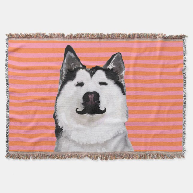 Pink & Orange Husky Throw Blanket (Front)