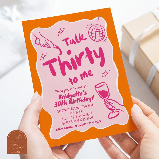 Pink Orange Illustrated Vintage 30th Birthday Invitation (Creator Uploaded)