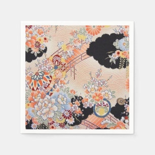 Pink Orange Japanese Kimono Floral Decoupage Paper Napkin