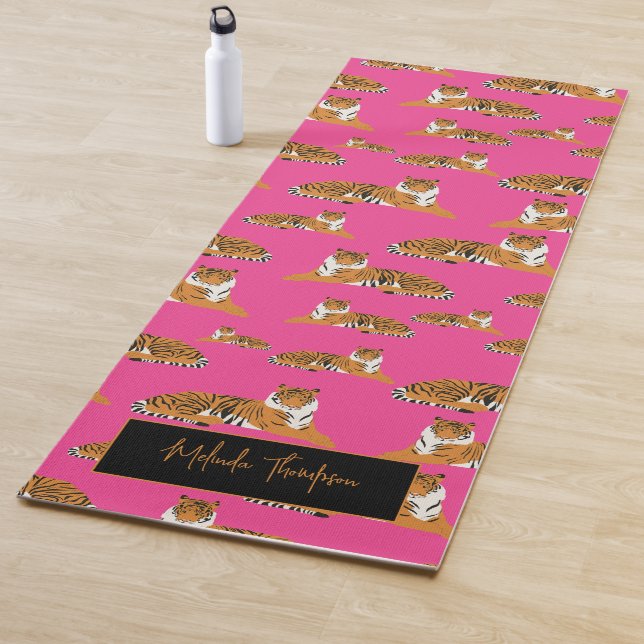 Pink Orange Jungle Safari Tiger Animal Fitness Yoga Mat (In Situ)