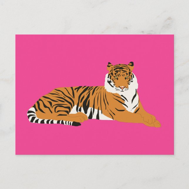 Pink Orange Jungle Safari Tiger Animal  Holiday Postcard (Front)