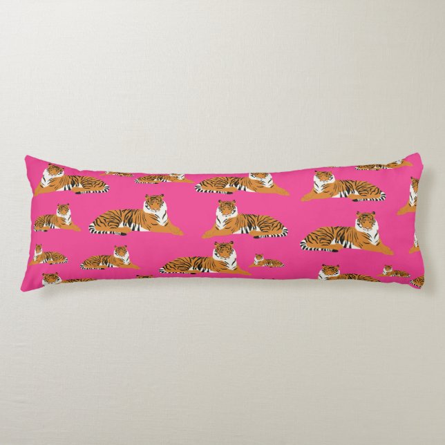 Pink Orange Jungle Tiger Animal Pattern   Body Cushion (Front)