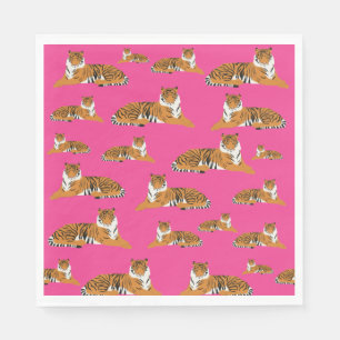 Pink Orange Jungle Tiger Animal Pattern Napkin