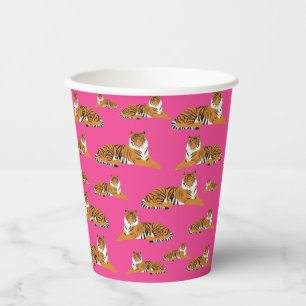 Pink Orange Jungle Tiger Animal Pattern Paper Cups