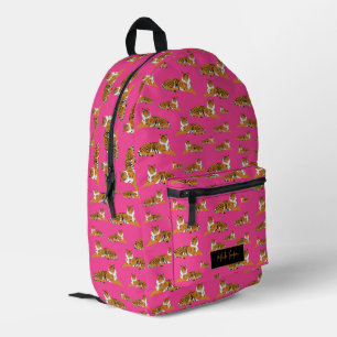 Pink Orange Jungle Tiger Animal Pattern Printed Backpack