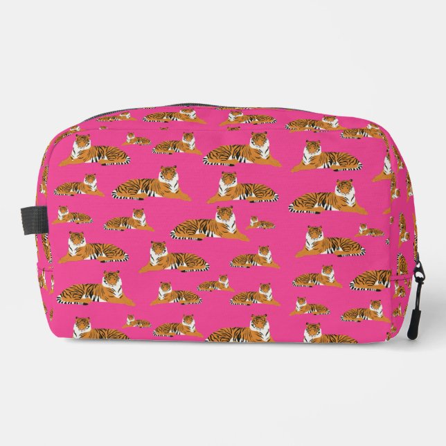 Pink Orange Jungle Tiger Animal Pattern School Dopp Kit (Front)
