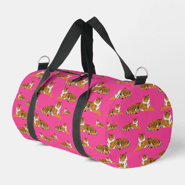Pink Orange Jungle Tiger Animal Pattern School Duffle Bag (Left Corner)