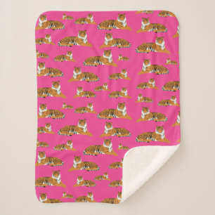 Pink Orange Jungle Tiger Animal Pattern Sherpa Blanket