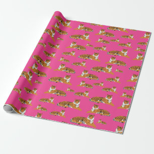 Pink Orange Jungle Tiger Animal Pattern  Wrapping Paper