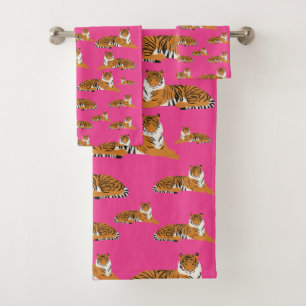 Pink Orange Jungle Tiger Animal Stylish Bath Towel Set