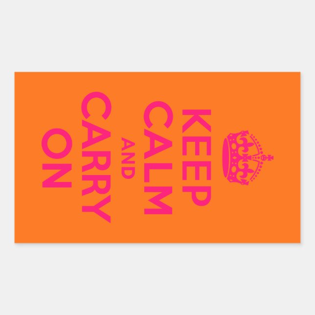 Pink Orange Keep Calm and Carry On Rectangular Sticker (Front)