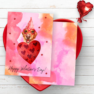 Pink Orange Labrador Valentine's Day Gift Dog Holiday Card