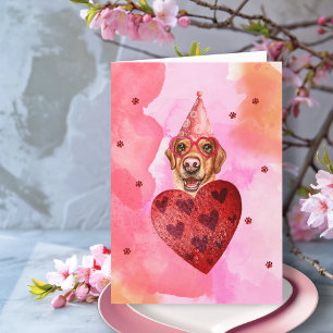 Pink Orange Labrador Valentine's Day Gift Dog Holiday Card