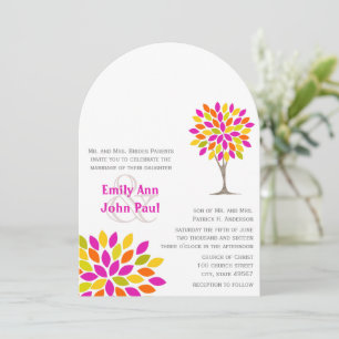Pink Orange Lemon Green Rustic Tree Flower Wedding Invitation