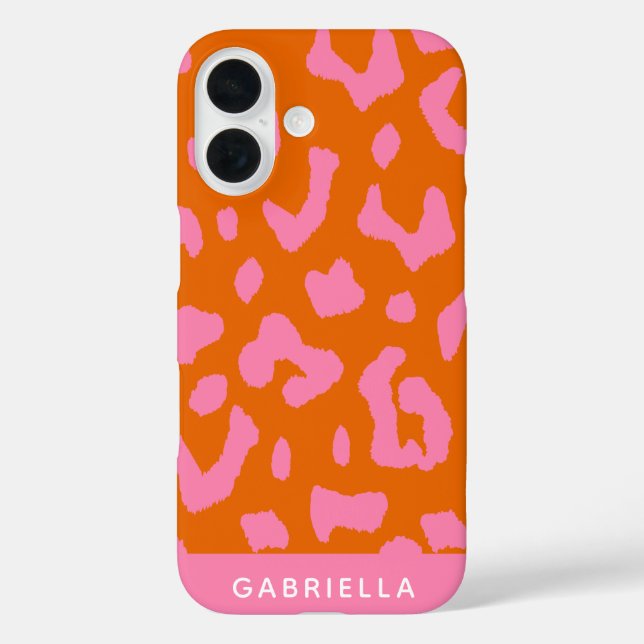 Pink Orange Leopard Print Pattern Personalised Case-Mate iPhone Case (Back)