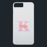 Pink Orange Light Grey Grey Custom Colour Cool iPhone 8 Plus/7 Plus Case<br><div class="desc">Monogrammed initial and name with cool pink and orange colours in light grey background,  and you may change the colours if you wish. Cool travel gift idea for him or her.</div>