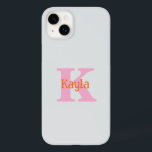 Pink Orange Light Grey Grey Custom Colour Cool Case-Mate iPhone 14 Plus Case<br><div class="desc">Monogrammed initial and name with cool pink and orange colours in light grey background,  and you may change the colours if you wish. Cool travel gift idea for him or her.</div>