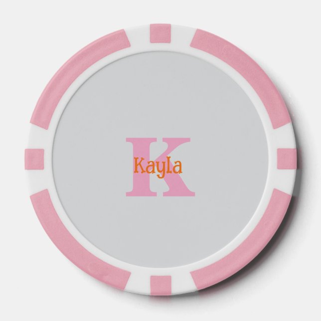 Pink Orange Light Grey Grey Custom Colour Gift Poker Chips (Front)