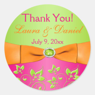 Pink Orange Lime Floral Wedding Favour Sticker