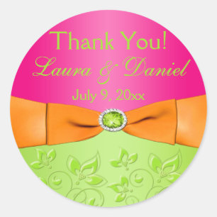 Pink Orange Lime Floral Wedding Favour Sticker