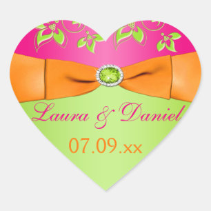 Pink Orange Lime Floral Wedding Favour Sticker