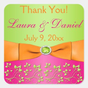 Pink Orange Lime Floral Wedding Favour Sticker 2