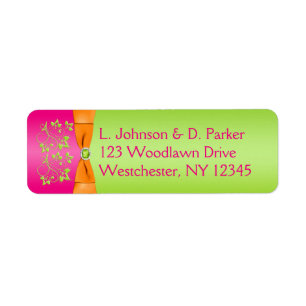 Pink Orange Lime PRINTED Ribbon Address Label