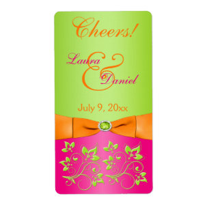 Pink Orange Lime PRINTED Ribbon Wedding Label