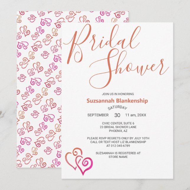 Pink Orange Linked Hearts Bridal Shower Template (Front/Back)