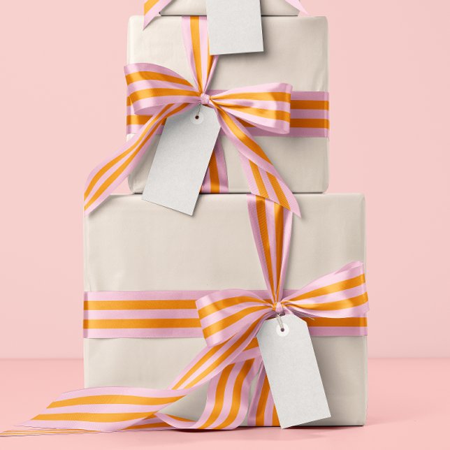 Pink Orange Long Stripe Satin Ribbon (candy pink and juicy orange tropical wide stripe satin ribbon)