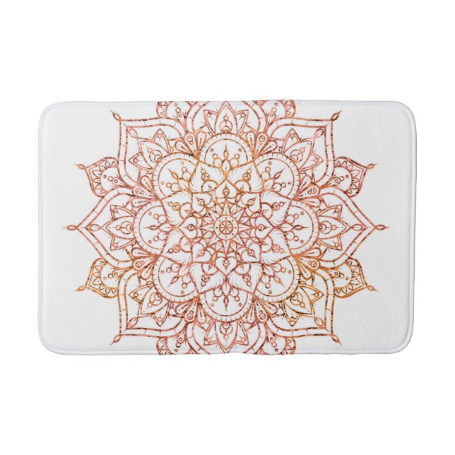 Pink & Orange Mandala on White Glam Bath Mat (Front)