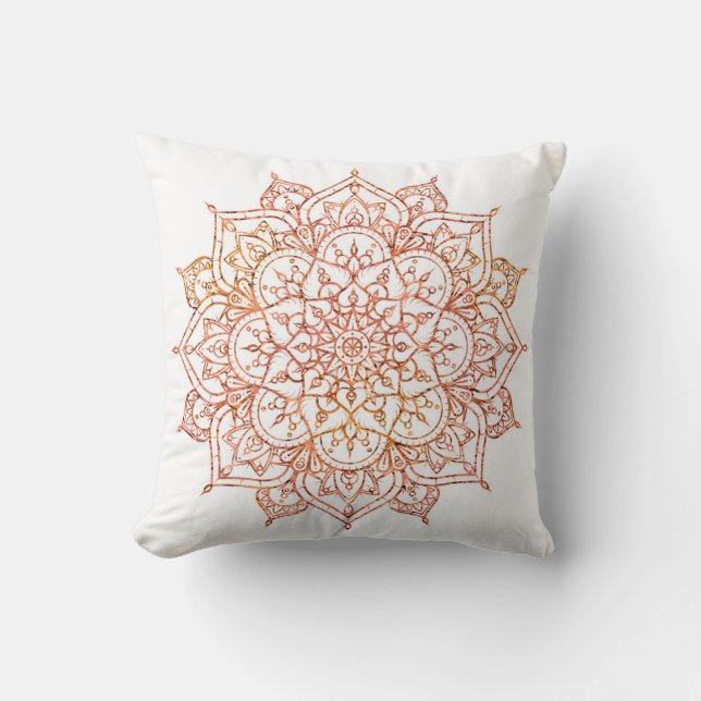 Pink & Orange Mandala on White Glam Beauty Cushion (Front)