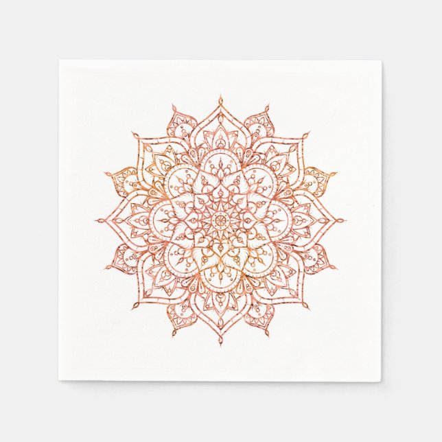 Pink & Orange Mandala on White Glam Napkin (Front)