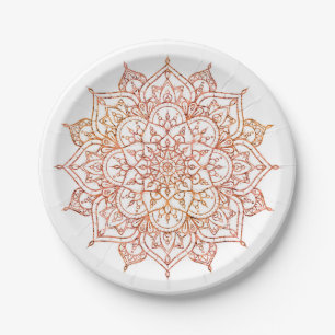Pink & Orange Mandala on White Glam Paper Plate