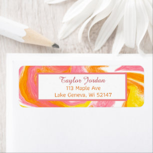 Pink,Orange Marble Fluid Art Personalised Label